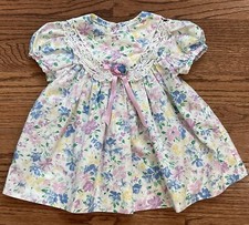 Vintage Rare Editions Spring Floral Dress Lace Collar USA Made Easter Size 12m
