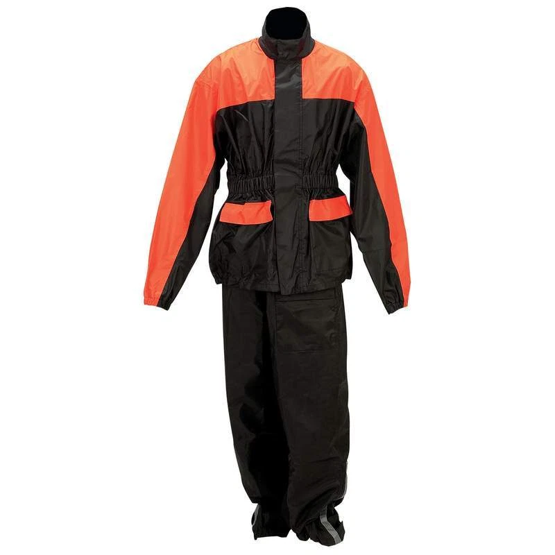 Motorcycle Rain Suit Gear Black & Orange 2 Piece Suit Small/Med L/ XL 2X /3X