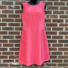 Adrianna Papell Coral Pink Lace Panel A line Flare cocktail formal dress Size 8