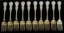 DOMINICK & HAFF (10) NEW KINGS STERLING SILVER GOLD WASH 6 1/8" SALAD FORKS
