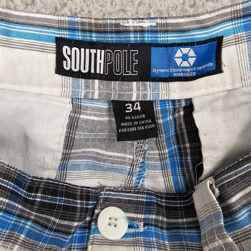 Pantalones Cortos Southpole Para Hombres 34 Blanco A Cuadros Ligeros Hip Hop Ropa de Calle Y2K Sueltos Foto 3 de 4