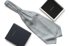 Camellucci Men's Cravat Ascot NWT Grey Ornament 100%Silk A131