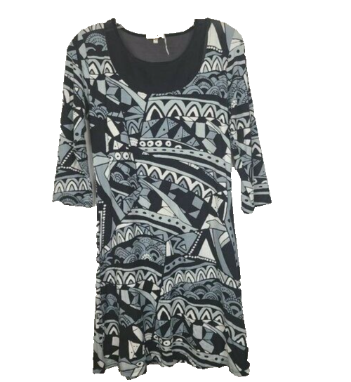 Zen Knits Womens Wearable Art Dress Small Gray Black Abstract 3/4 Sleeves A Line Zen Knits Womens Wearable Art Dress Small Gray Black Abstract 3/4 Sleeves A Line