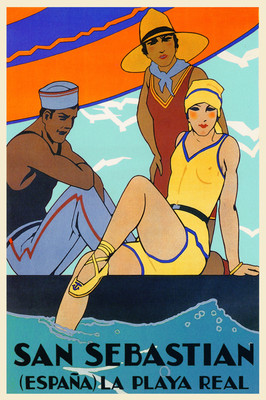 Girls Beach San Sebastian Spain Travel Tourism Trip Vintage Poster Repro FREE SH