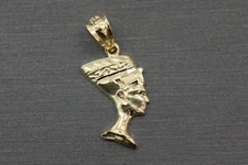 Real 10K Solid Yellow Gold 0.9" Egyptian Queen Nefertiti Charm Pendant.