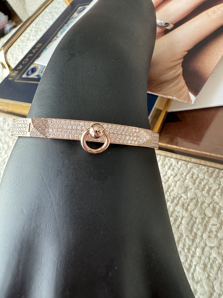 NEW Hermes Collier De Chien Bracelet Rose Gold Full Paved