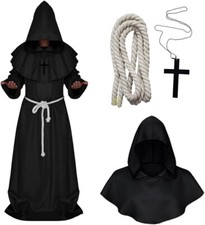 Friar Medieval Hooded Monk Costume Robe Cloak Capes Men Monk Halloween Costume