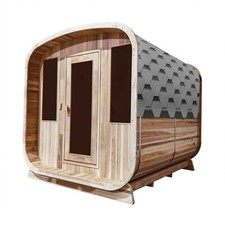 ALEKO Rustic Cedar Barrel Rounded Square 4 person Sauna with Roofing Heater