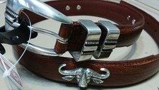 Brown Genuine Leather Lizard Belt with Bull Conchos Size 28 Hunting R 