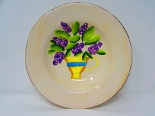 Rainbow by Tabletops Unlimited Salad Bowl Purple Floral Tan Brown Sponge Edge
