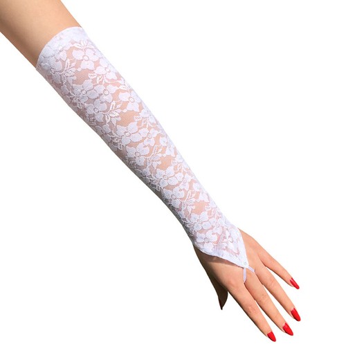 Womens Gloves Sexy Floral Fingerless Gloves Long Lace/Fishnet Arm Elbow Gloves - Picture 13 of 21