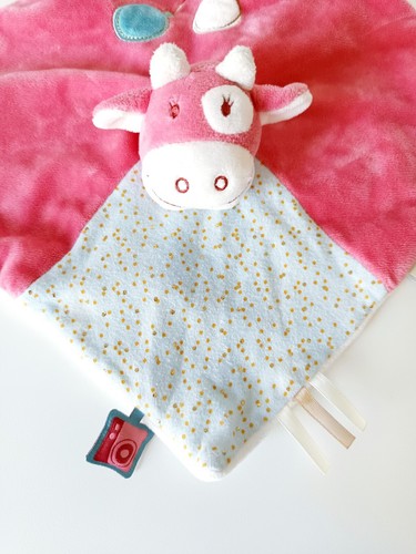 Doudou Plat/Mouchoir Lola Tidou Vache Rose Doré Attache Tétine Dentition Noukies - Picture 3 of 9