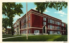 Postcard ME Bath Maine Morse High School White Border Vintage PC L4725