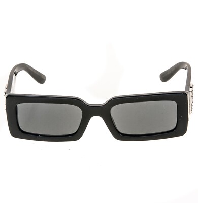 DOLCE & GABBANA 4447 Black Crystal Geometric Logo Narrow Sunglass
