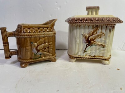 Antique Thomas Forester Sugar Bowl & Creamer - Birds
