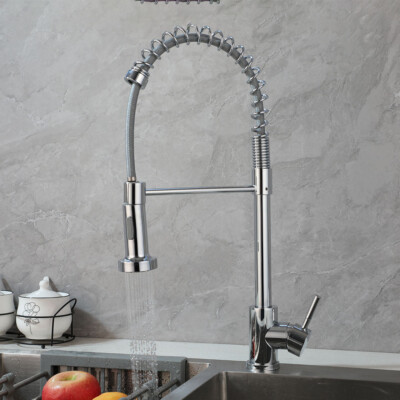 Chrome Kitchen Basin Faucet Swivel&Pull Down Spout Mixer Single Handle&Hole Taps
