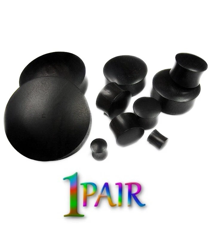 Par de TAPONES DE MADERA ARENG NEGROS 8g-50mm Medidores Doble Llamarada Túneles Oreja Orgánica 1321 Foto 2 de 4