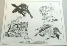 VTG 1976 Spaulding Rogers Don Nolan Tattoo Flash Sheet 69N Dragon Wolf Tiger