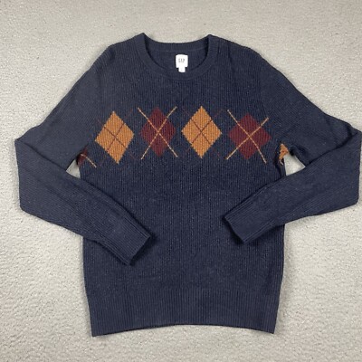 Vintage GAP Sweater Adult Small Blue Argyle Wool Navy 90s Casual Knit  Preppy Vtg