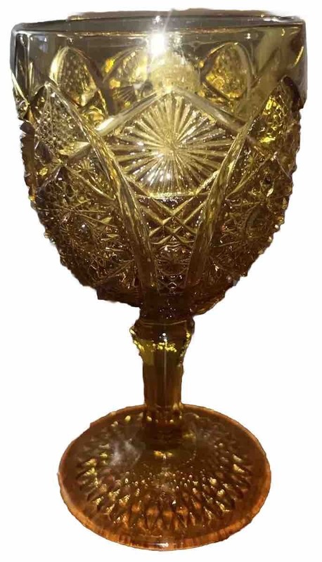 Vintage" JEWEL TONE "*HOBSTERS *ARCHES *AND DAISY'S *AMBER *STEMMED GOBLET 6.5 "