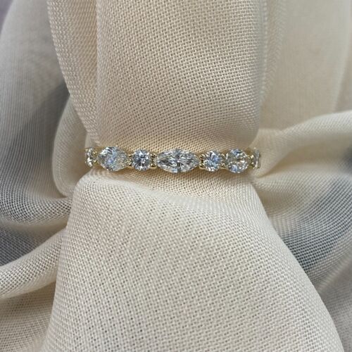 0,70 Ct bague de mariage en diamant alternatif laboratoire de culture ronde et marquise 14 carats - Photo 3 sur 22