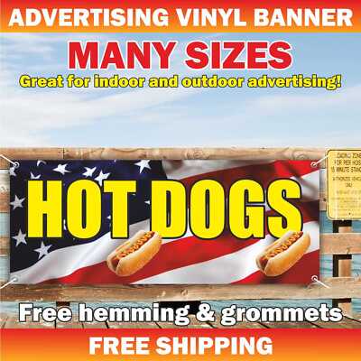 HOT DOGS Advertising Banner Vinyl Mesh Sign Street Food Sandwich Restaurant Bar