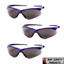 (3 PAIR) KLEENGUARD NEMESIS SAFETY GLASSES SMOKE ANTI-FOG LENS BLUE FRAME 47387
