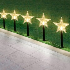 Christmas Garden Stake Solar Lights 5 x Star LED Xmas Lighting Pathway Outdoor