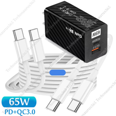 PD 65W GaN Type C Fast Charger Adapter USB C To USB C Cable For Samsung/Macbook