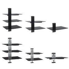 1home 1-3 Tier Black/Silver Floating Shelf Glass DVD Player Game Console Sky Box