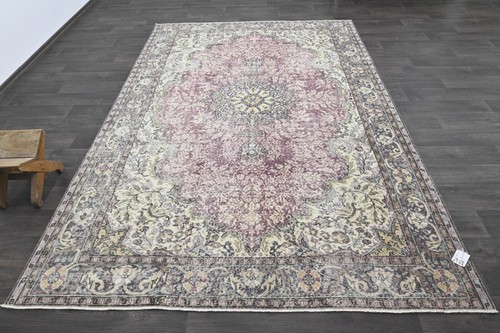 Oushak Turkish Vintage Rug 7x10 Kilim Rug Anatolian Handmade Boho Decor PINK