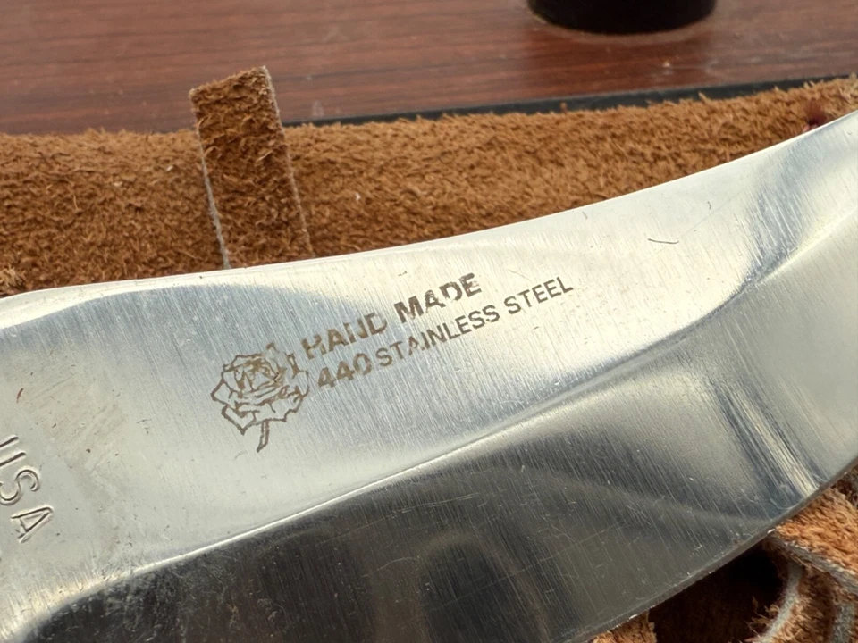 Cuchillo de borde de arrastre vintage hecho a mano por Rose EE. UU. personalizado con mango de madera--792,25 Foto 4 de 4