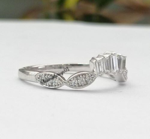 Damen Bandring Baguette & runder Lab Created Diamant 14K Weißgold vergoldet - Bild 10 von 11