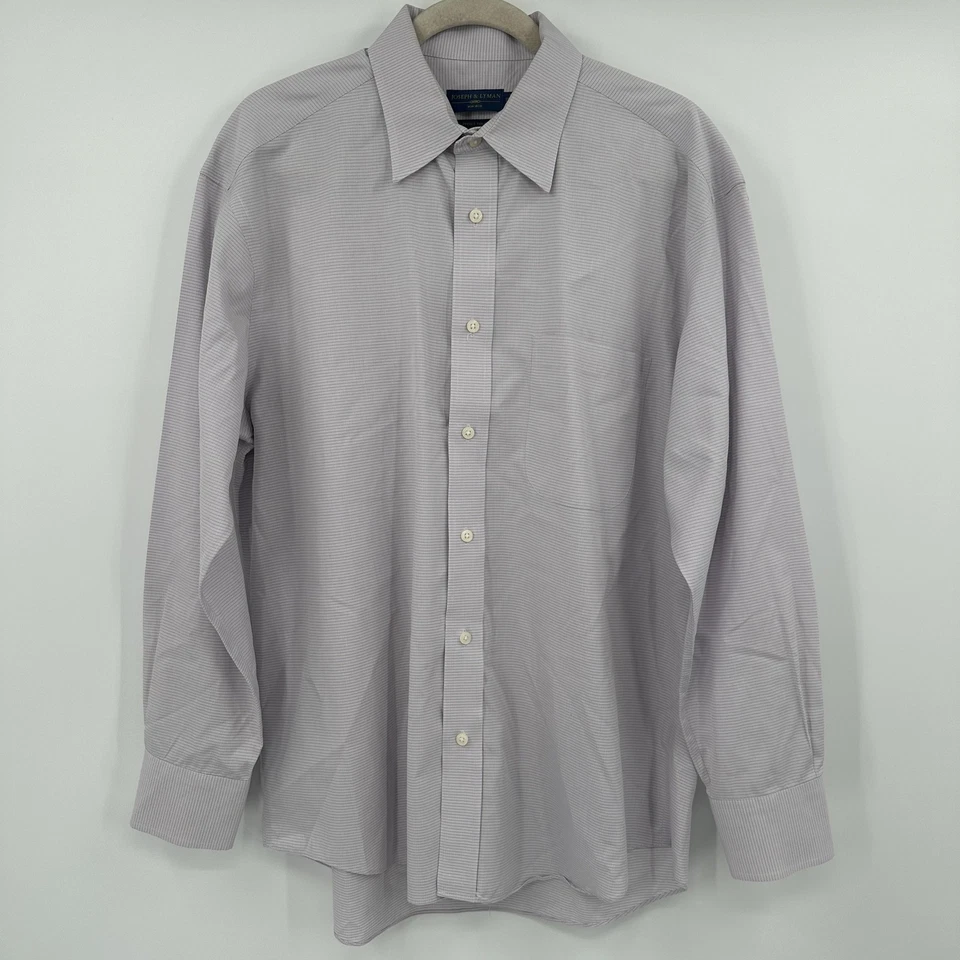 Camisa Joseph & Lyman Para Hombres 16 32/33 Vestido de Algodón Lavanda Micro Cuadros Sin Hierro Foto 4 de 4