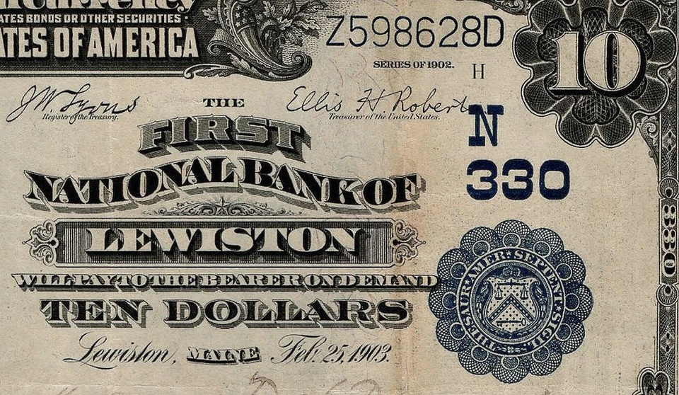 1902 $10 Fr#624 The First NB of Lewiston Maine PMG 35 Charter # 330 (AEE) - Image 2 of 4