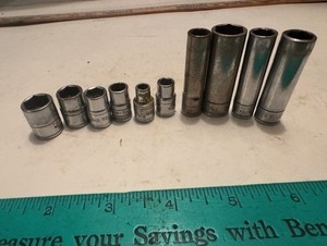 MADE USA - VTG  S-K TOOLS - LOT OF 10  - 1/4" DRIVE 6 POINT STD + DEEP SOCKETS