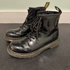 Dr. Martens Patent Leather Lace Up Boots Big Girls 3 Black Zip 1460 J LA004 Doc