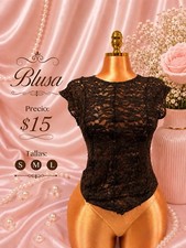Women's Black Floral Lace Accent One-Piece Bodysuit Semi-Transparent