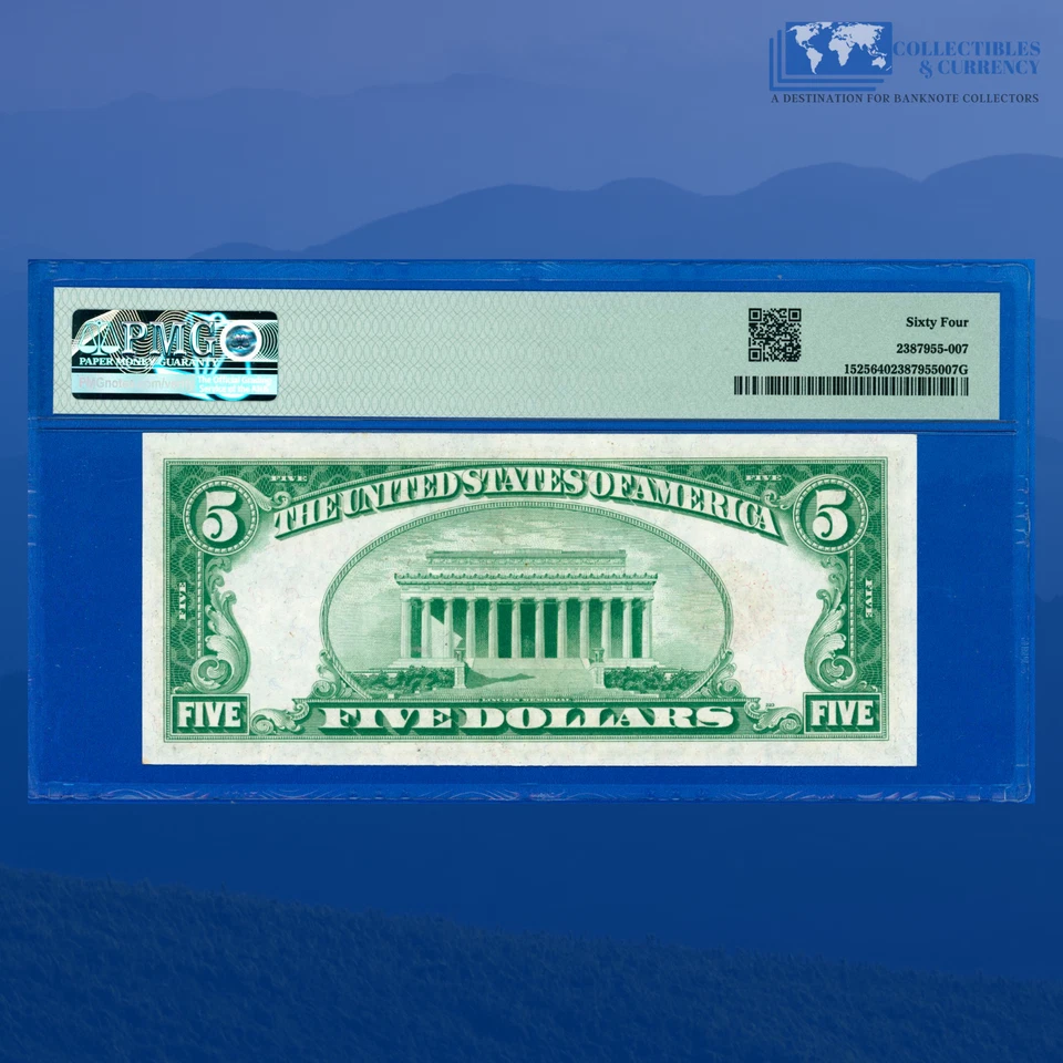 Fr.1525 1928 $5 Five Dollars Legal Tender Note, B/A Block, PMG CU 64 #42378 - Image 2 of 3