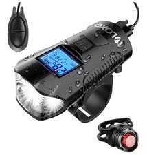 VLOXO Bici Tachimetro Computer LED Faro Campanello 1500mAh USB Nero Impermeabile