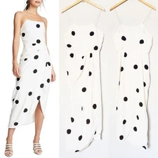 Derek Lam 10 Crosby Cream Polka Dots Cami Midi Dress Size 4 Silk Blend Wrap $550