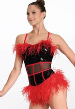 Weissman SA London Bridge Black Red Sequin Feather Dance Costume Stage