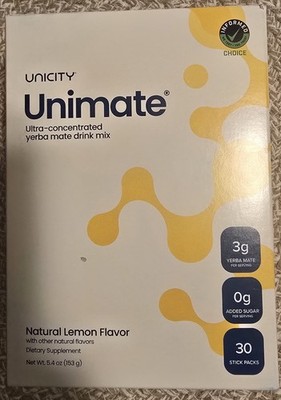 Unicity Unimate LEMON YERBA MATE 30 Stick Packs/Sachets Exp 10/2027 NEW/SEALED!