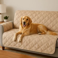 Sure Fit Furniture Friend Soft Suede Tan Quilted Pet Sofa Cover 74–96" Couch