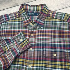 Polo Ralph Lauren Men's XL Epaulette Multicolor Plaid Long Sleeve Button Shirt