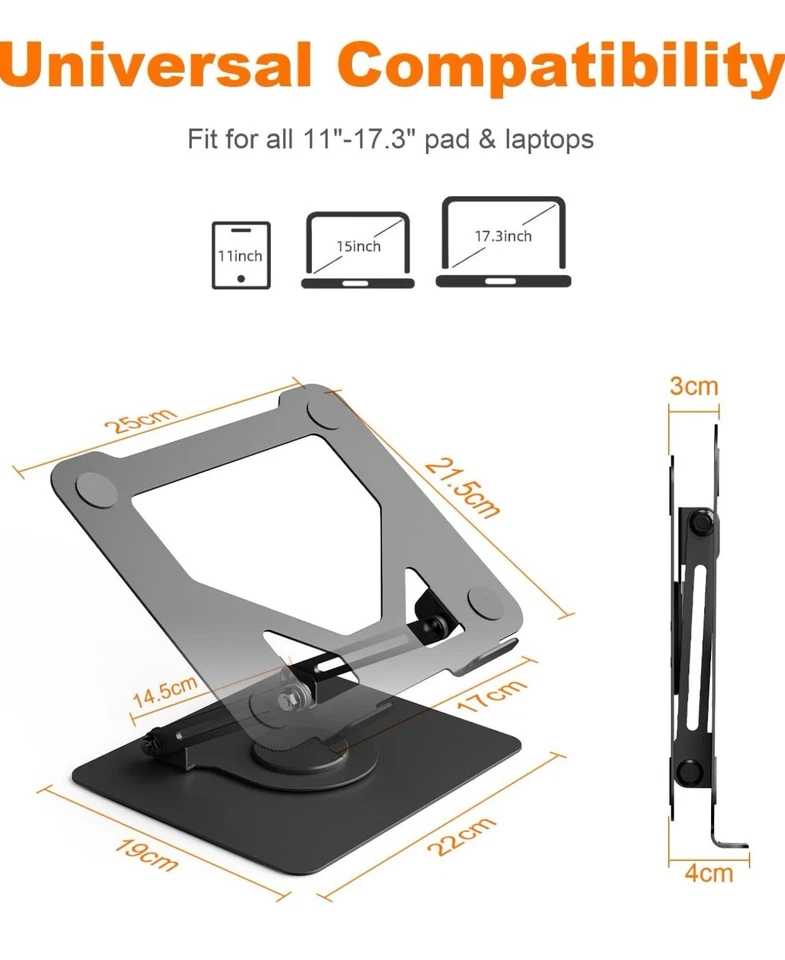 GRIFEMA Laptop Stand for Desk, Foldable Laptop Riser with 360^ Swivel Base 11-17 - Image 2 of 4
