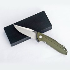 Pocket Knife, D2 Steel Blade, Green G10 Handle, EDC Knife for Hunting Camping