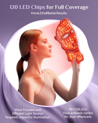 Rotlichttherapie Maske für Gesicht & Hals, LED Gesichtslichttherapie, USB C Aufladen... - Bild 5 von 8