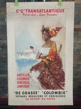 Albert Brenet Affiche Litho Originale Cie Gle Transatlantique French Line 1950