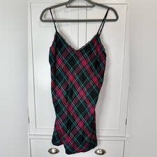 Victoria's Secret Plaid Flannel Slip Dress Nightgown Medium Lace Trim Red Black